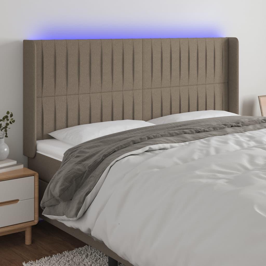 Sengegavl Med Led-Lys Stof - Gråbrun / 203 x 16 x 118/128 cm