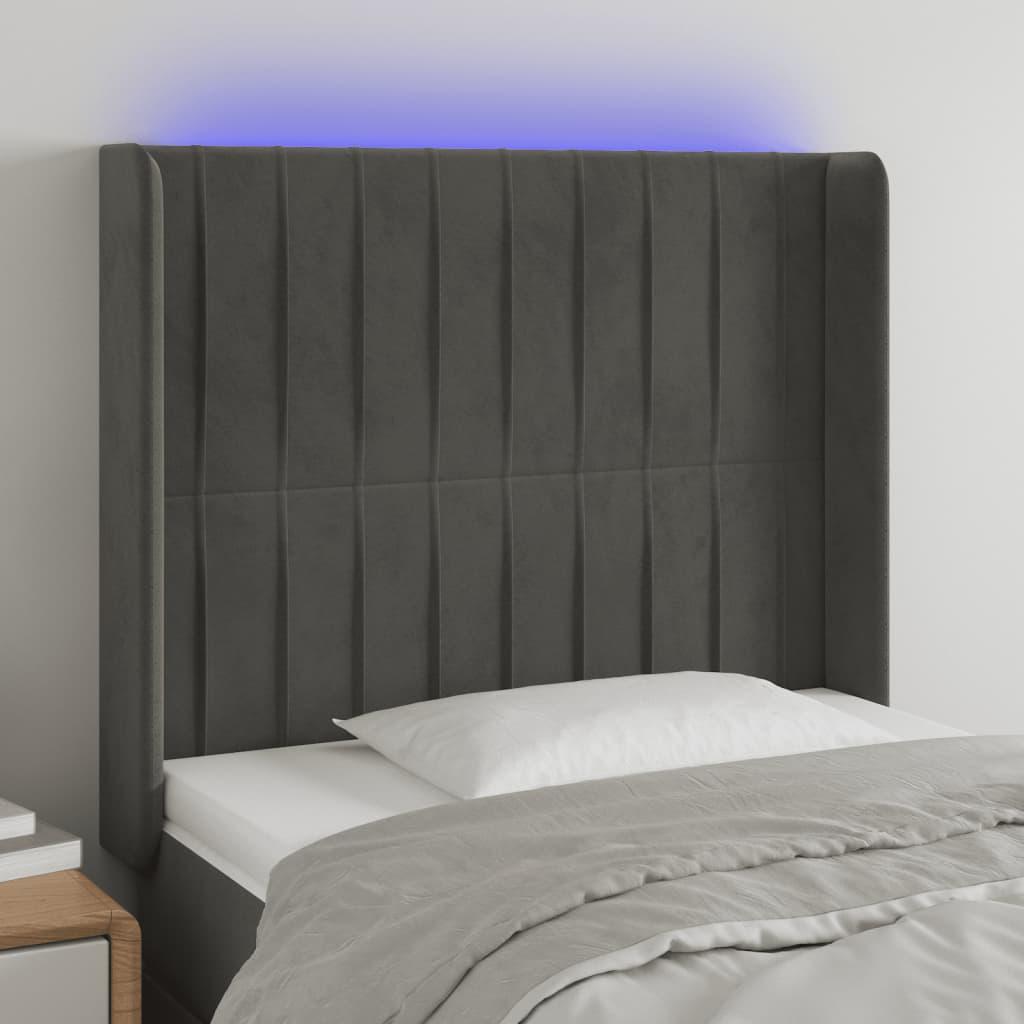 Sengegavl Med LED-Lys Stof - Mørkegrå / 83 x 16 x 118/128 cm