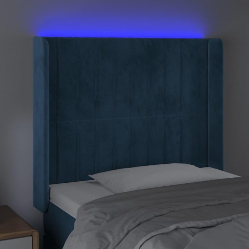 Sengegavl med LED-lys i fløjl - mørkeblå, 83 x 16 x 118/128 cm