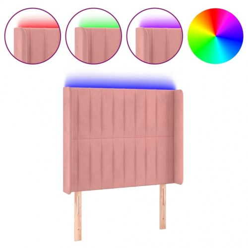 Sengegavl med LED-lys 93 x 16 x 118/128 cm fløjl - lyserød