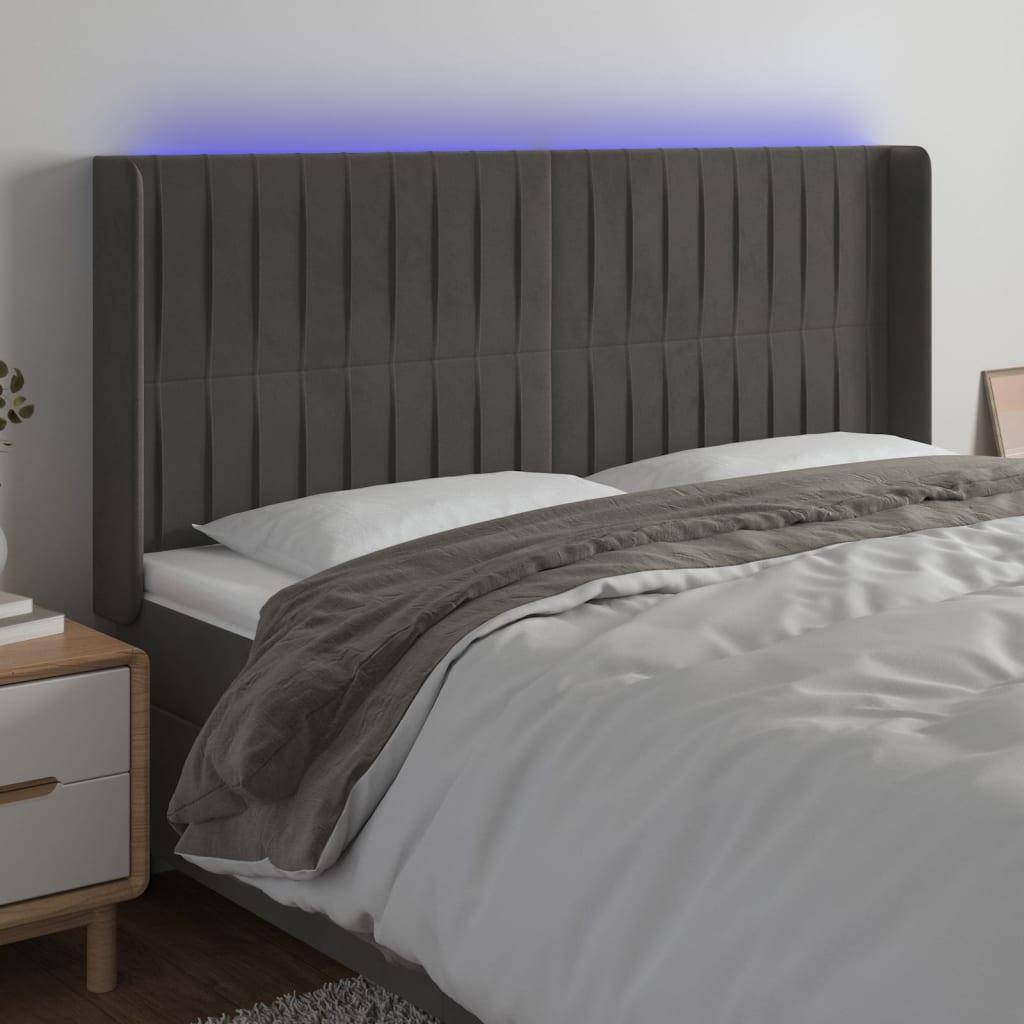 Sengegavl Med LED-Lys Stof - Mørkegrå / 183 x 16 x 118/128 cm
