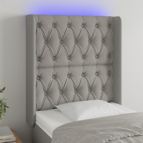 Sengegavl med LED-lys 83 x 16 x 118/128 cm - lysegrå