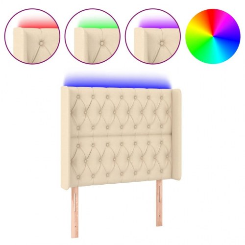 Sengegavl med LED-lys - cremefarvet, 93 x 16 x 118/128 cm