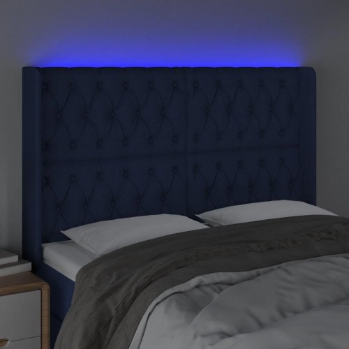 Sengegavl med LED-lys 147 x 16 x 118/128 cm - blå