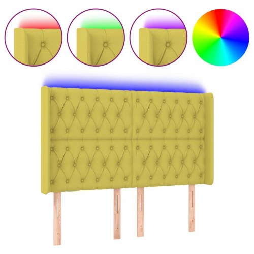 Sengegavl med LED-lys 147x16x118/128 cm stof mørkegrøn
