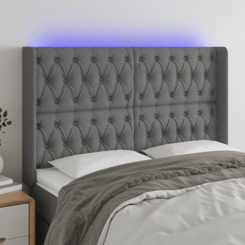 Sengegavl med LED-lys 163 x 16 x 118/128 cm - mørkegrå
