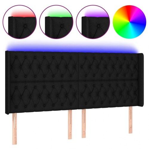Sengegavl med LED-lys i stof - sort, 203 x 16 x 118/128 cm