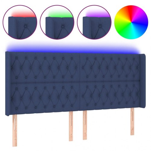Sengegavl med LED-lys i stof - blå, 203 x 16 x 118/128 cm