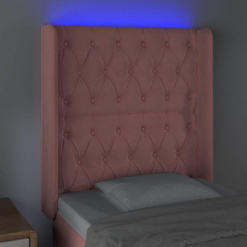 Sengegavl med LED-lys i fløjl - lyserød, 83 x 16 x 118/128 cm