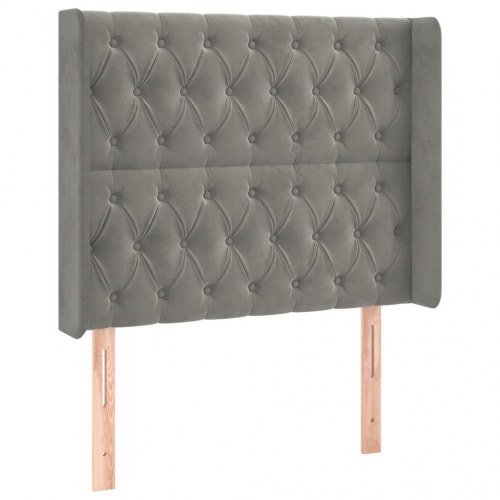 Sengegavl med LED-lys 93 x 16 x 118/128 cm fløjl - lysegrå