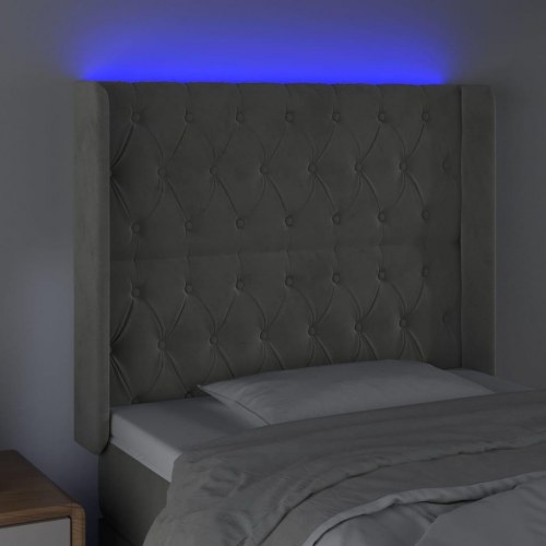 Sengegavl med LED-lys 93 x 16 x 118/128 cm fløjl - lysegrå