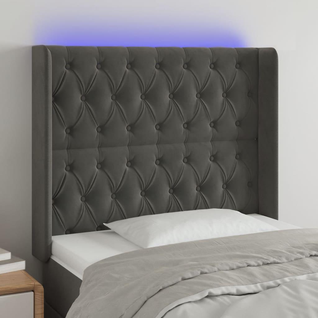 Sengegavl Med Led-Lys Fløjl - Mørkegrå / 93 x 16 x 118/128 cm