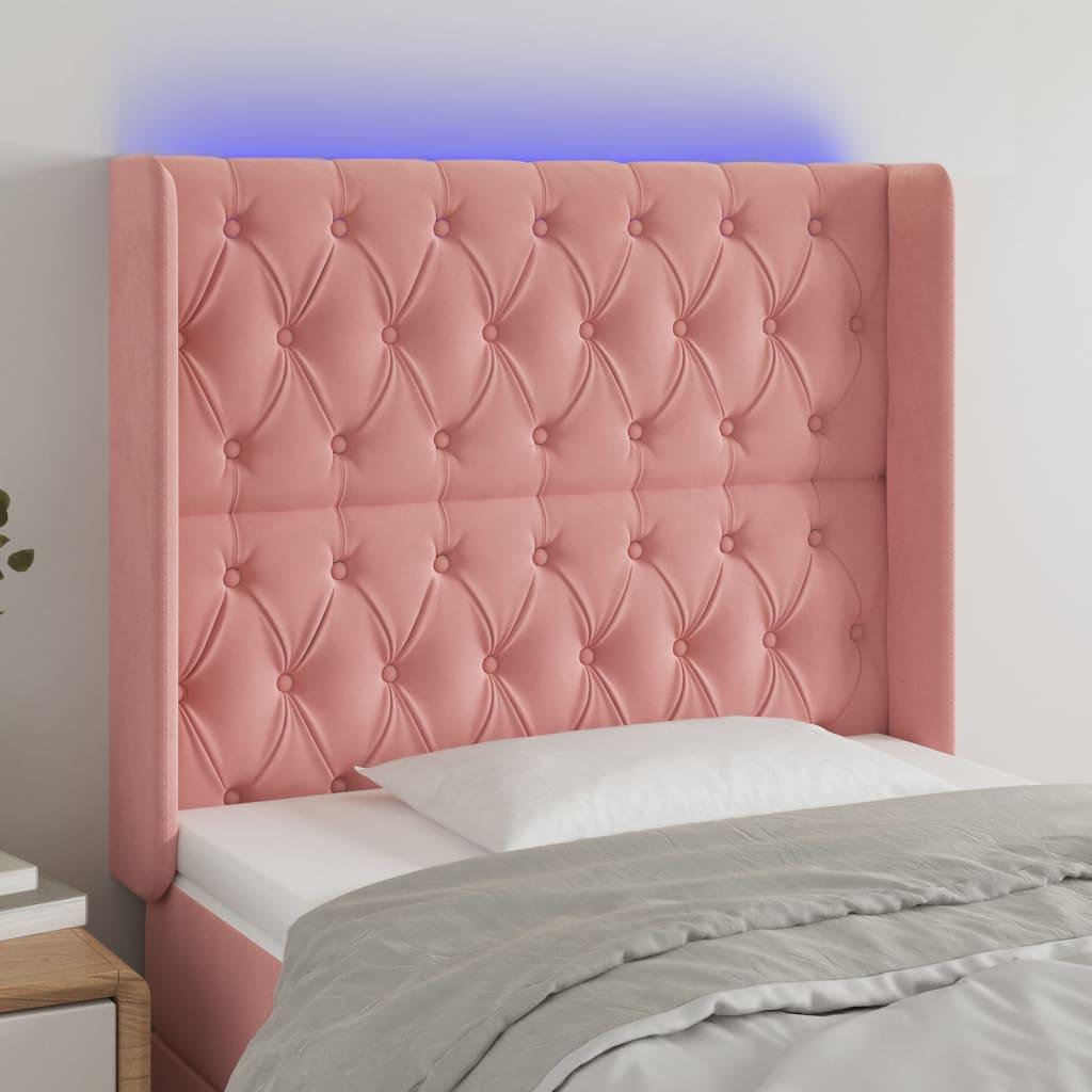Sengegavl Med Led-Lys Fløjl - Lyserød / 93 x 16 x 118/128 cm