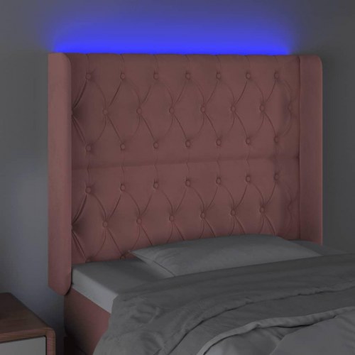 Sengegavl med LED-lys i fløjl - lyserød, 93 x 16 x 118/128 cm