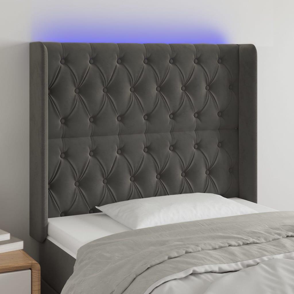 Sengegavl Med Led-Lys Fløjl - Mørkegrå / 103 x 16 x 118/128 cm