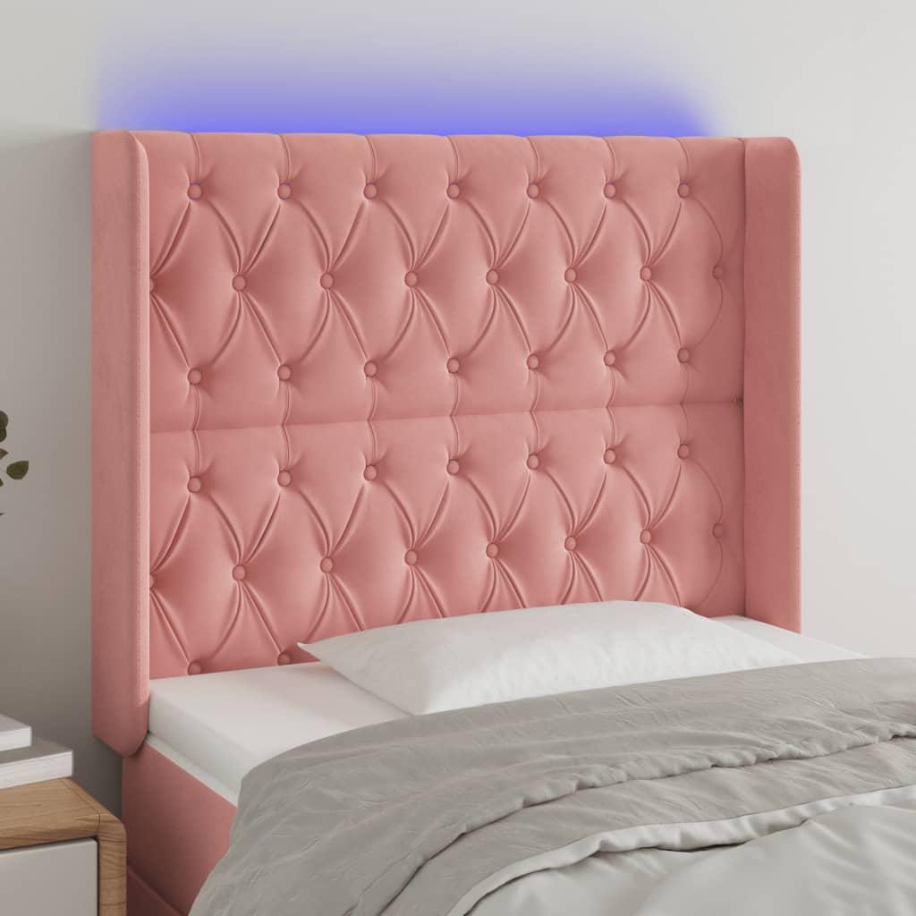 Sengegavl Med Led-Lys Fløjl - Lyserød / 103 x 16 x 118/128 cm