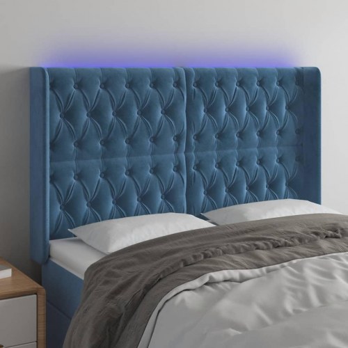 Sengegavl med LED-lys 163 x 16 x 118/128 cm - mørkeblå