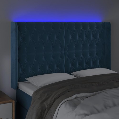Sengegavl med LED-lys 163 x 16 x 118/128 cm - mørkeblå