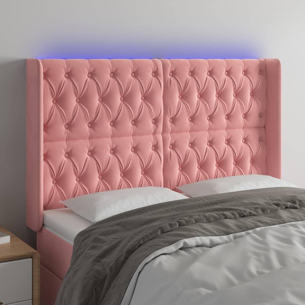 Sengegavl Med Led-Lys Fløjl - Lyserød / 163 x 16 x 118/128 cm