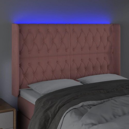 Sengegavl med LED-lys 163 x 16 x 118/128 cm - lyserød