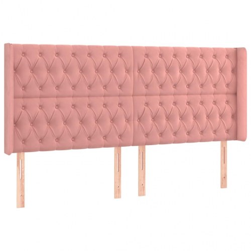 Sengegavl med LED-lys 203 x 16 x 118/128 cm fløjl - lyserød