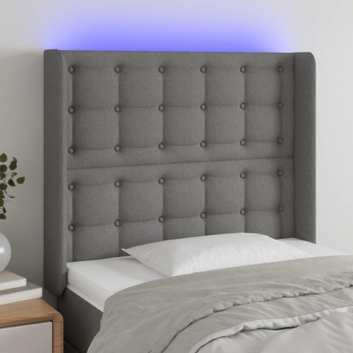 Sengegavl med LED-lys 83 x 16 x 118/128 cm stof mørkegrå