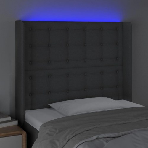 Sengegavl med LED-lys 83 x 16 x 118/128 cm stof mørkegrå
