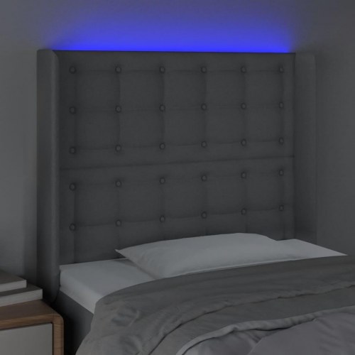 Sengegavl med LED-lys 103 x 16 x 118/128 cm - lysegrå