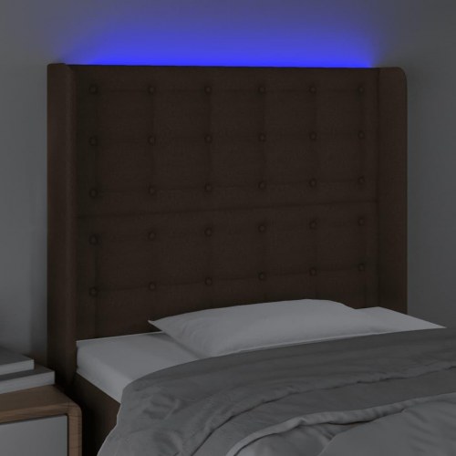 Sengegavl med LED-lys i stof 103 x 16 x 118/128 cm - mørkebrun