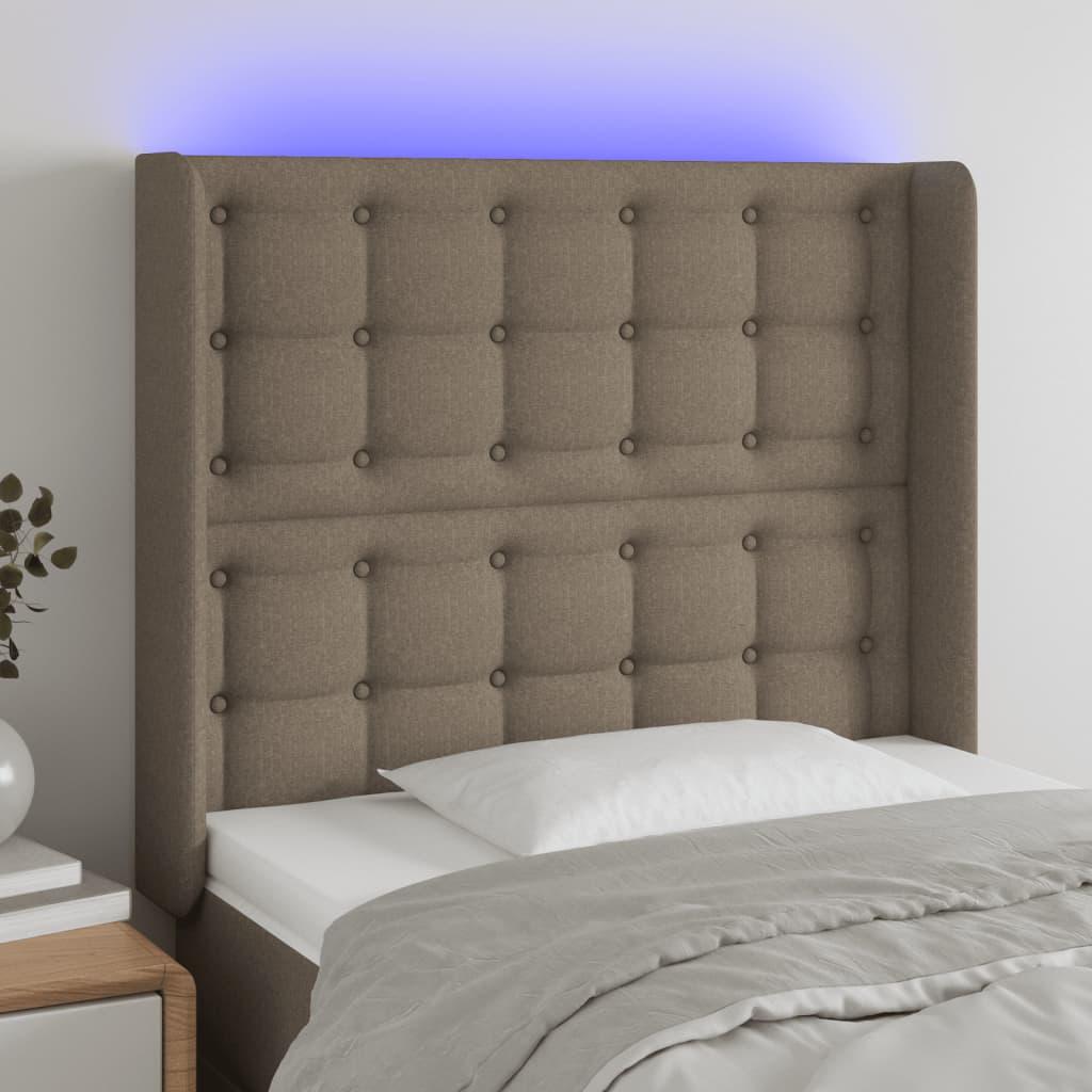Sengegavl med LED-lys 103×16×118/128 cm - stof, gråbrun