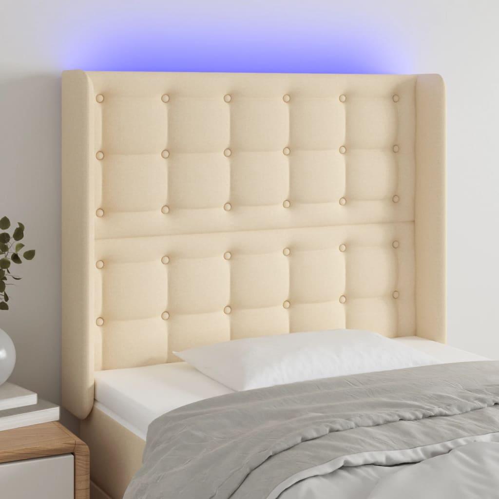 Sengegavl Med Led-Lys Stof - Creme / 103 x 16 x 118/128 cm