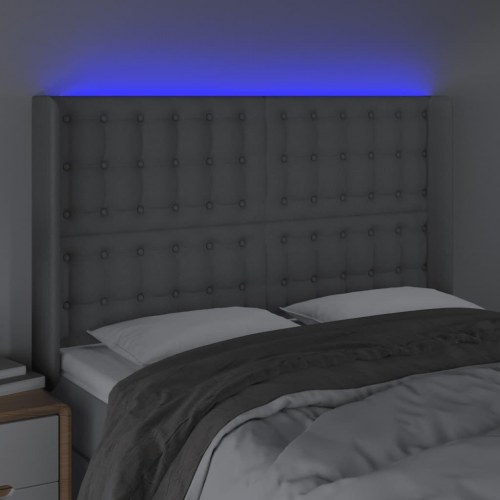 Sengegavl med LED-lys 147 x 16 x 118/128 cm - lysegrå