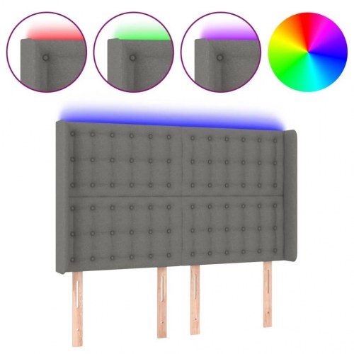 Sengegavl med LED-lys 147 x 16 x 118/128 cm - mørkegrå