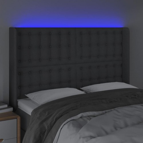 Sengegavl med LED-lys 147 x 16 x 118/128 cm - mørkegrå