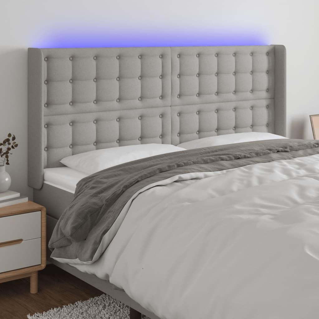 Sengegavl Med LED-Lys Stof - Lysegrå / 163 x 16 x 118/128 cm