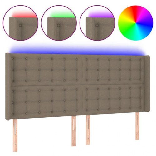 Sengegavl med LED-lys 163 x 16 x 118/128 cm stof gråbrun