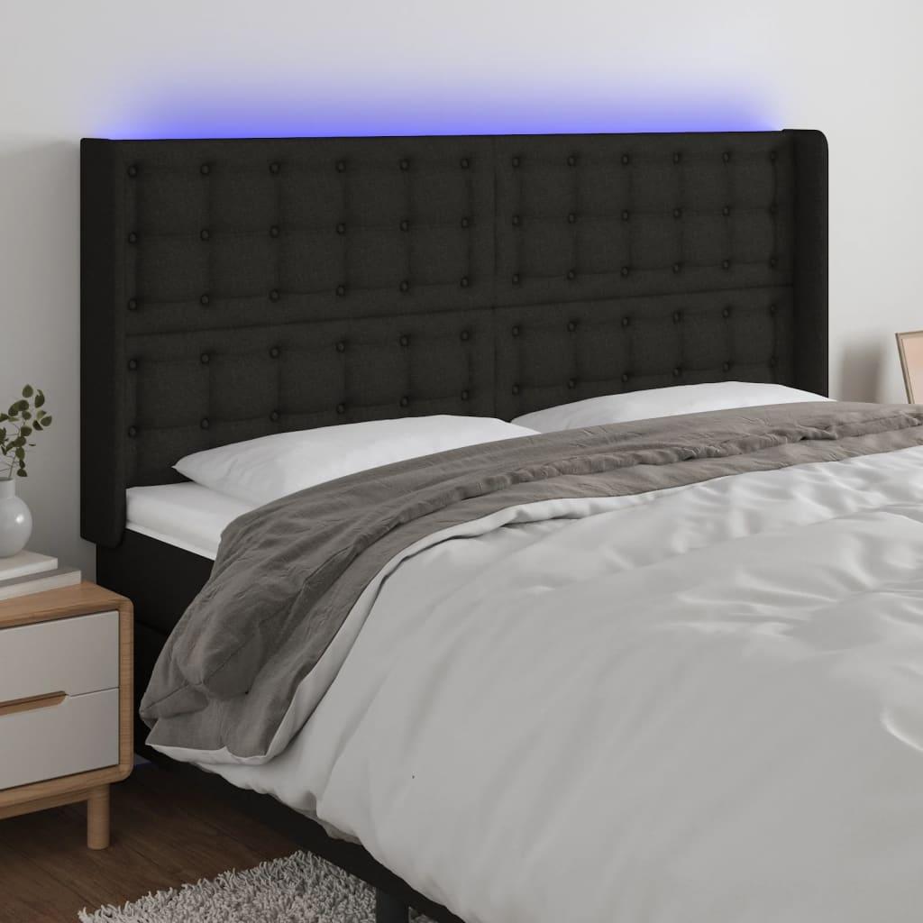 Sengegavl Med LED-Lys Stof - Sort / 183 x 16 x 118/128 cm