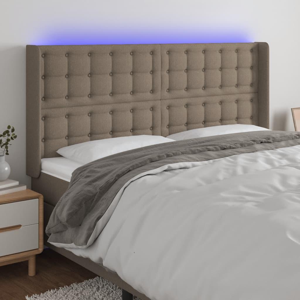 Sengegavl Med LED-Lys Stof - Gråbrun / 183 x 16 x 118/128 cm