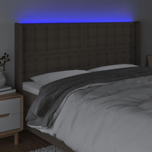 Sengegavl med LED-lys 203 x 16 x 118/128 cm - gråbrun
