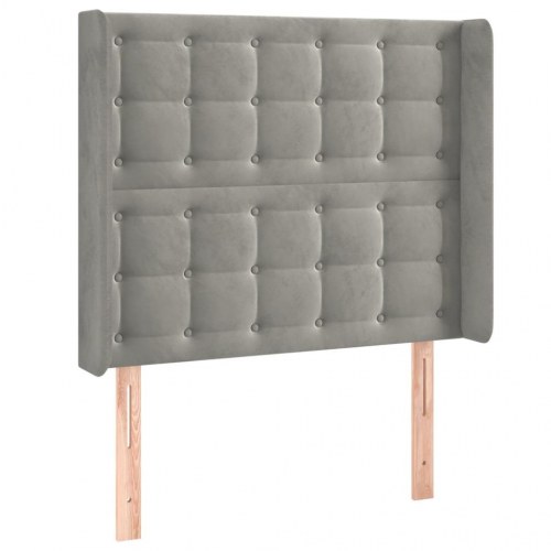 Sengegavl med LED-lys i fløjl 83 x 16 x 118/128 cm - lysegrå