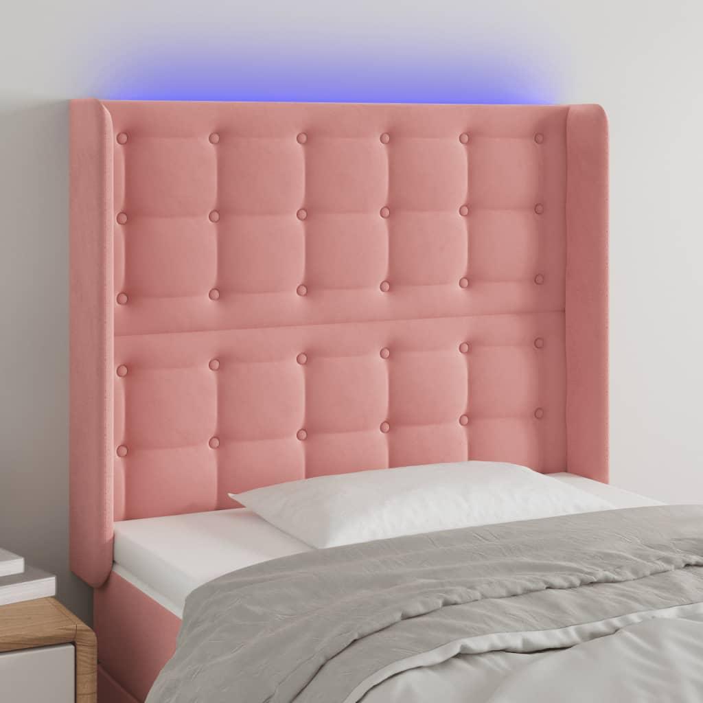 Sengegavl Med Led-Lys Fløjl - Lyserød / 93 x 16 x 118/128 cm