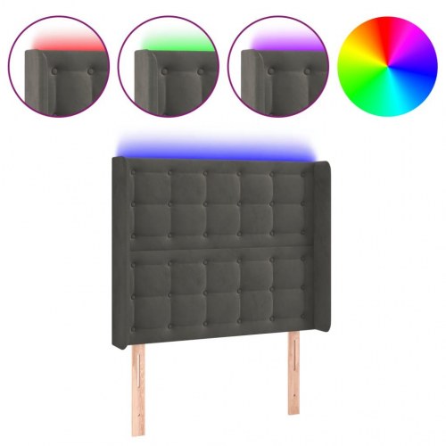 Sengegavl med LED-lys i fløjl 103 x 16 x 118/128 cm - mørkegrå