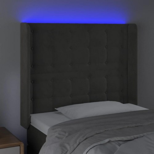 Sengegavl med LED-lys i fløjl 103 x 16 x 118/128 cm - mørkegrå