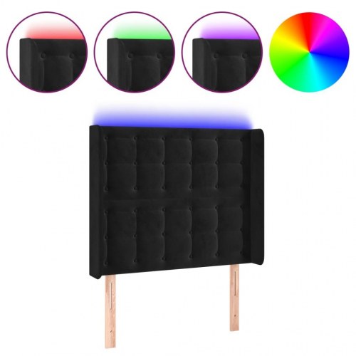 Sengegavl med LED-lys 103 x 16 x 118/128 cm fløjl - sort