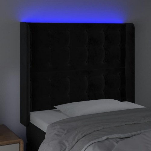 Sengegavl med LED-lys 103 x 16 x 118/128 cm fløjl - sort