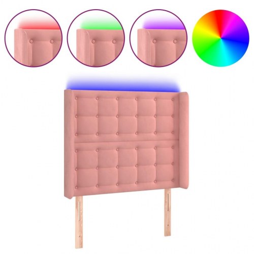 Sengegavl med LED-lys i fløjl - lyserød 103 x 16 x 118/128 cm