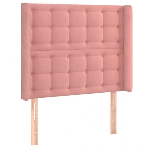 Sengegavl med LED-lys i fløjl - lyserød 103 x 16 x 118/128 cm