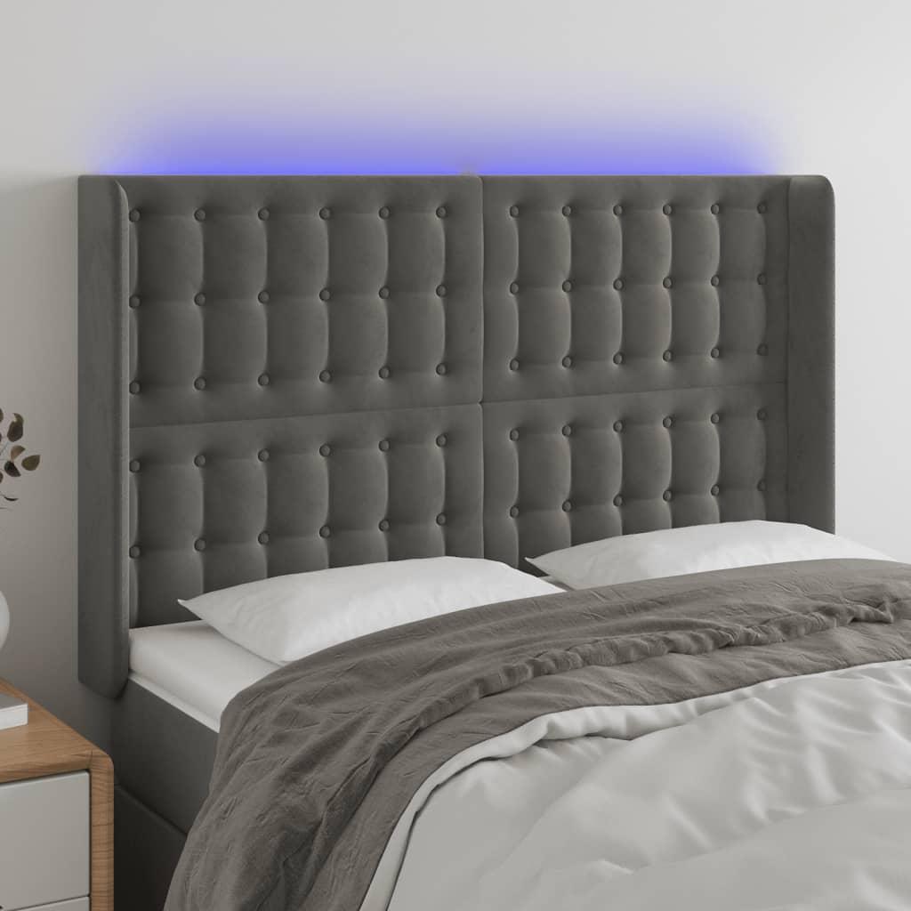 Sengegavl Med Led-Lys Fløjl - Mørkegrå / 147 x 16 x 118/128 cm
