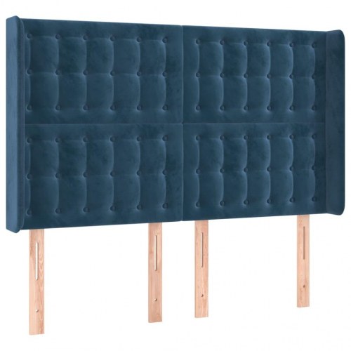 Sengegavl med LED-lys 147 x 16 x 118/128 cm i fløjl - mørkeblå