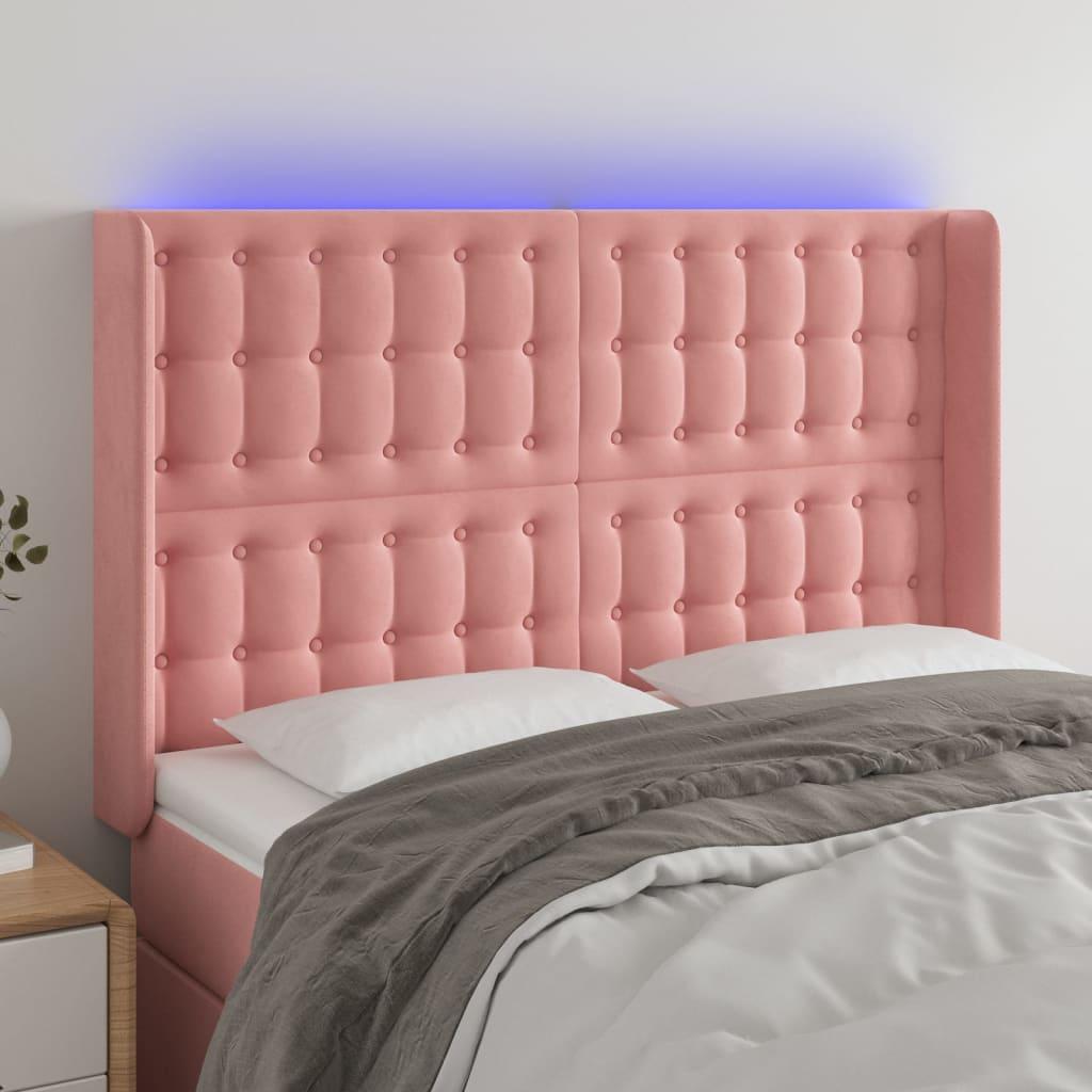 Sengegavl Med Led-Lys Fløjl - Lyserød / 147 x 16 x 118/128 cm